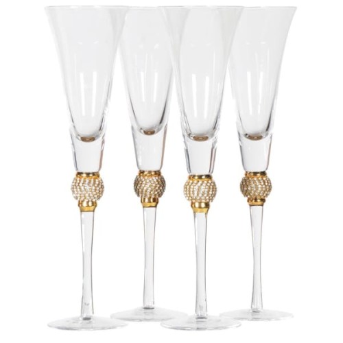 Sloane Gold Diamante Stemmed Champagne Flutes
