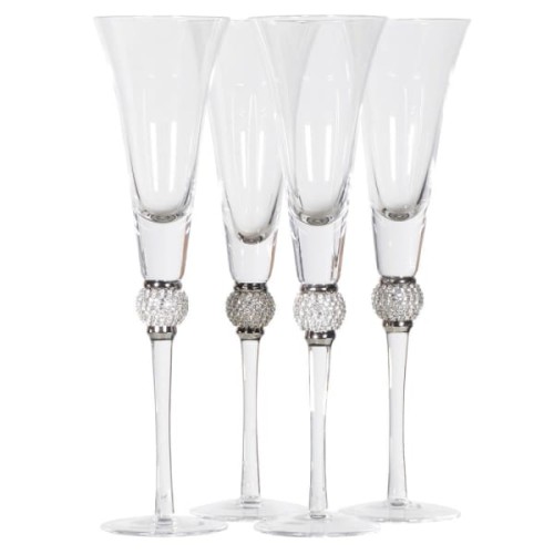 Boscobel Silver Diamante Stemmed Champagne Flutes