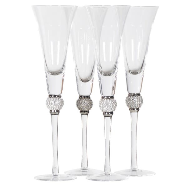 Boscobel Silver Diamante Stemmed Champagne Flutes