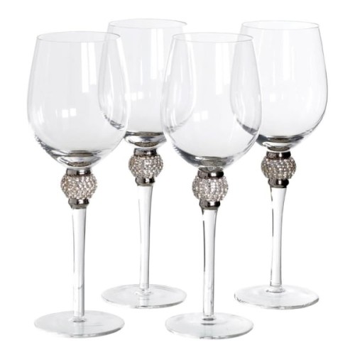 Boscobel Silver Diamante Stemmed White Wine Glasses