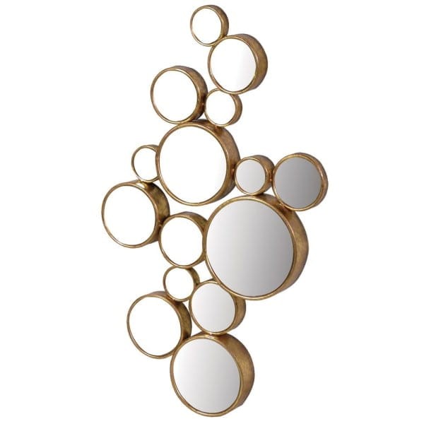 Gold wall mirror with 15 circular mirrored panels