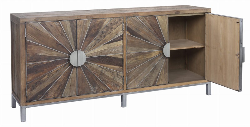 Recycled Cabinet Large with Nickel Steel Legs 200x92 cm recycled elm