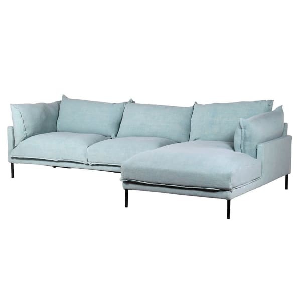 Blue Linen Corner Sofa 165x280 cm black legs, thick cushions