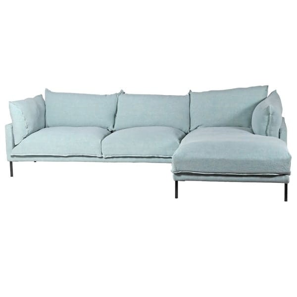 Blue Linen Corner Sofa 165x280 cm black legs, thick cushions