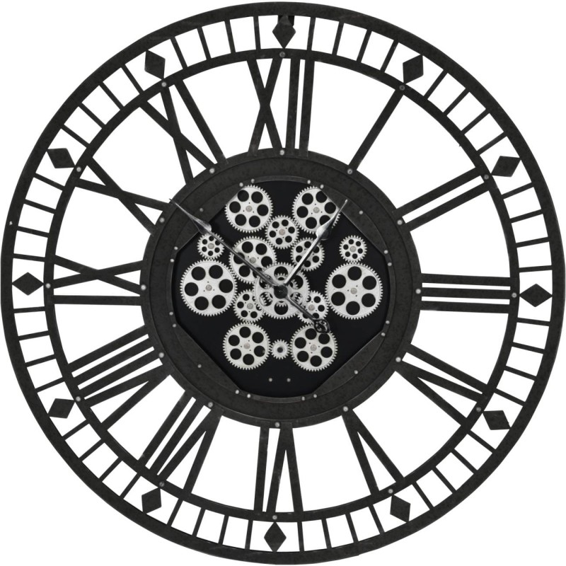 Black Cog Wall Clock 90 cm black metal frame skeleton clock moving cog