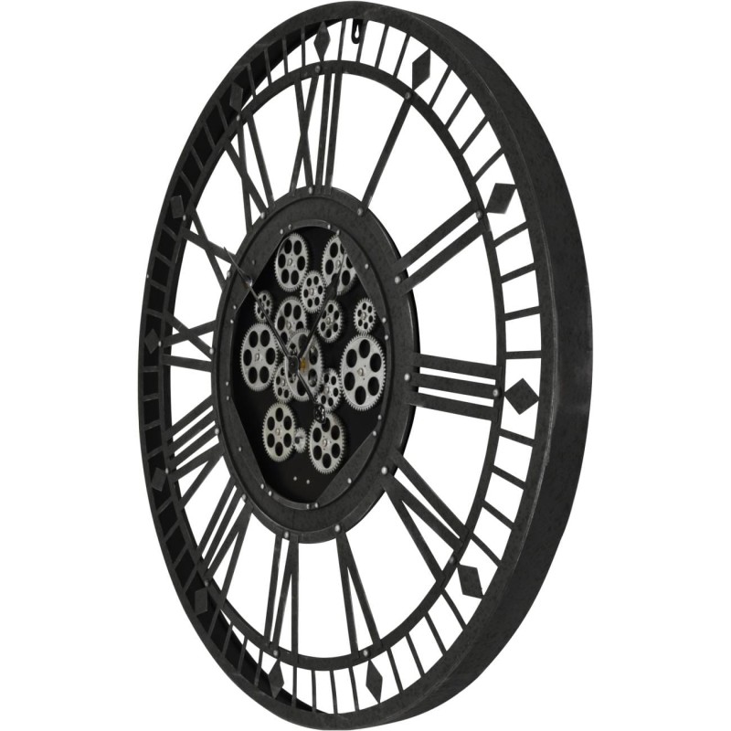 Black Cog Wall Clock 90 cm black metal frame skeleton clock moving cog