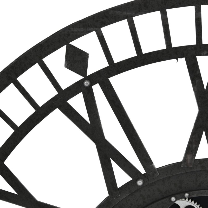 Large black iron wall clock with exposed cog mechanism for luxury interiors