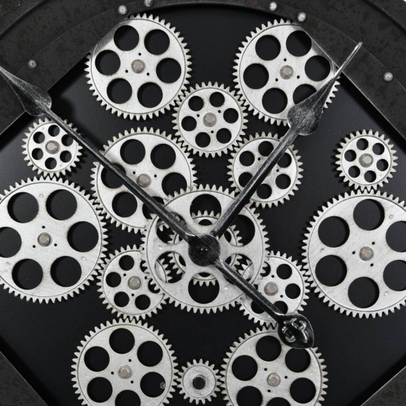 Black Cog Wall Clock 90 cm black metal frame skeleton clock moving cog
