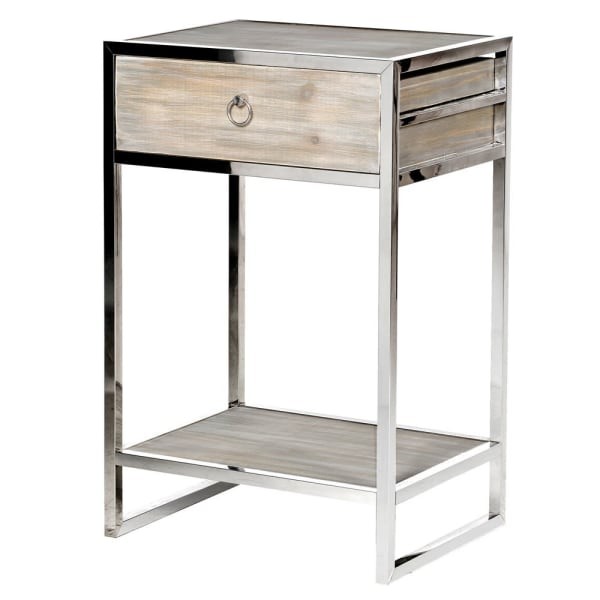 Chester bedside table 75 cm in stainless steel and fir wood