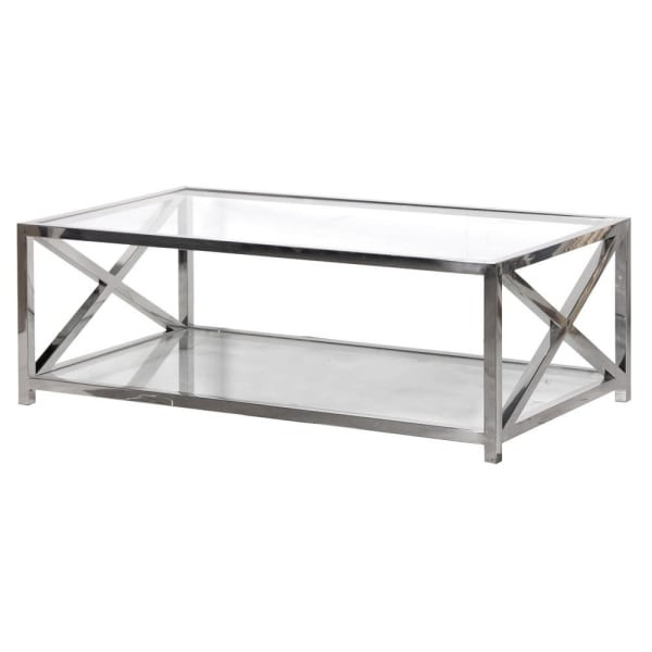 Linton Clear Rectangular Coffee Table 70x130cm glass top stainless steel x-frame