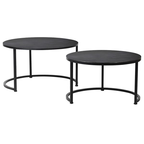 Sloane Black Coffee Tables – Black Iron Round Design with Two Levels, 80 cm Diameter