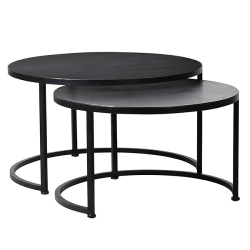 Sloane Black Coffee Tables – Black Iron Round Design with Two Levels, 80 cm Diameter