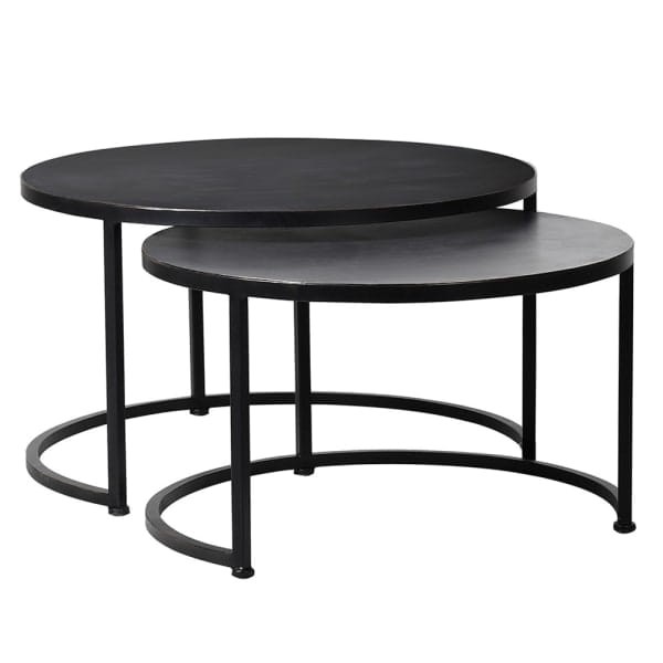 Sloane Black Coffee Tables – Black Iron Round Design with Two Levels, 80 cm Diameter