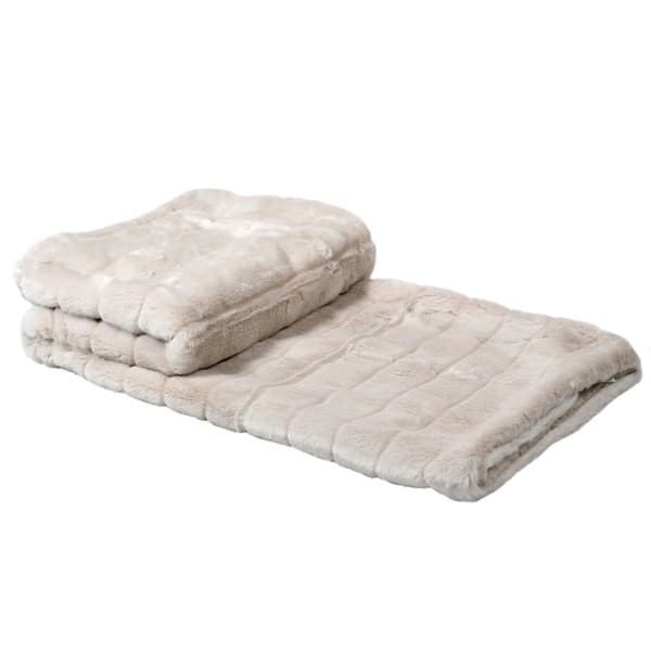 Boscobel Light faux fur throw 180 x 140 cm styled on a bed