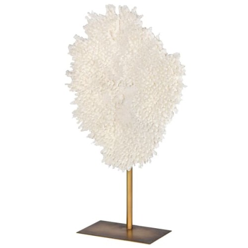 White Coral Sculpture 61 cm – Decorative Coral Ornament on Gold Base
