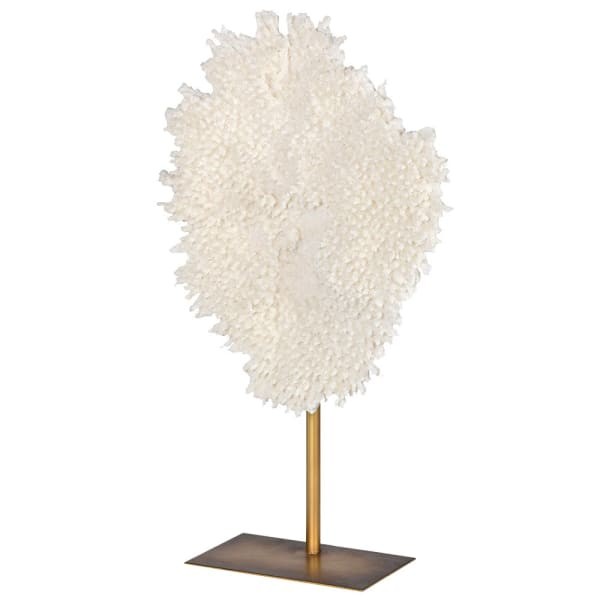 White Coral Sculpture 61 cm – Decorative Coral Ornament on Gold Base
