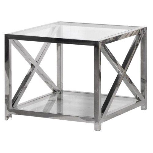 Linton Clear Glass Side Table with Stainless Steel Frame 50x60cm