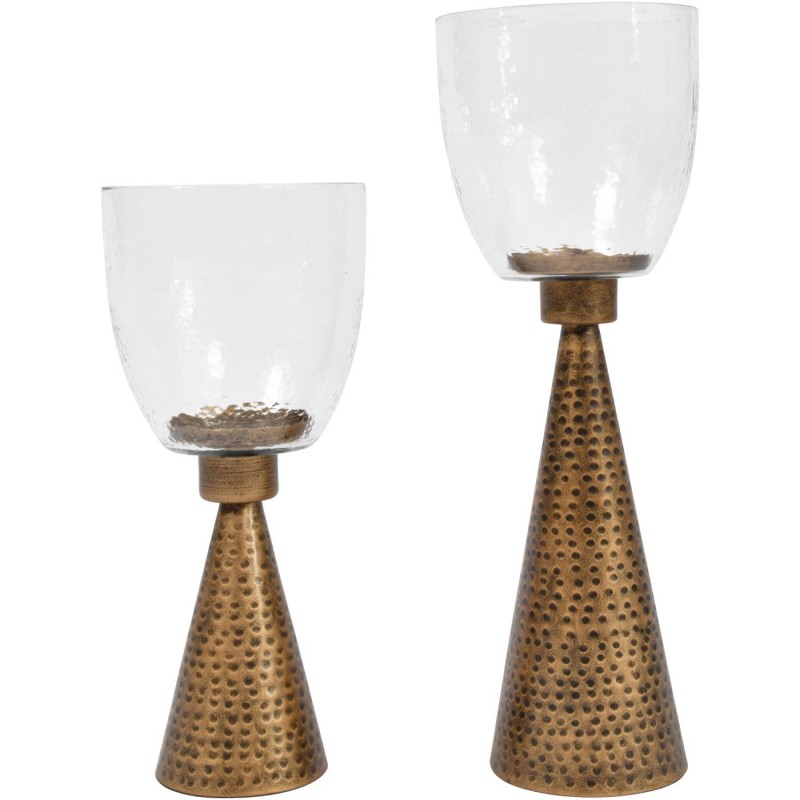 Belgrave Candleholder 45 cm glass and iron hand hammered gold base