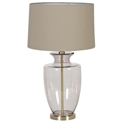 Glass Elegance Smoked Glass Table Lamp 74 cm – Beige Linen Shade