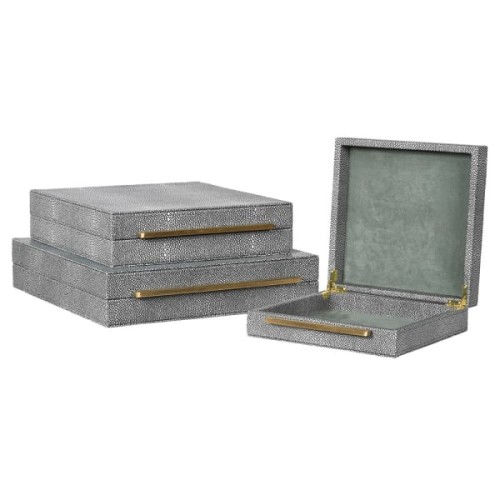 Enderby Decorative Storage Boxes – Set of 3 in Green Faux Shagreen