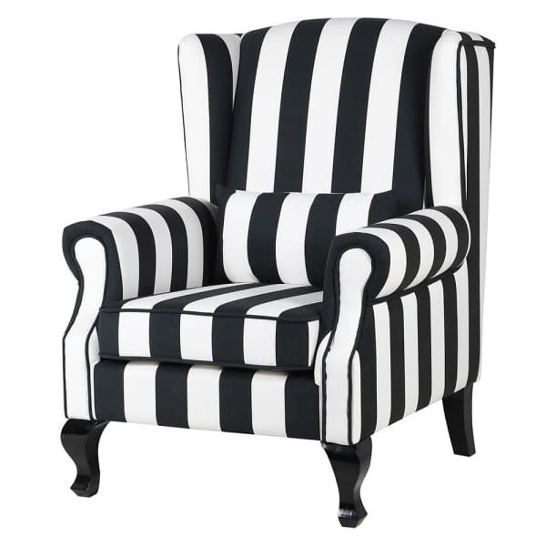 Fotel Savile Black and White 105 cm pasy dekoracyjna poduszka