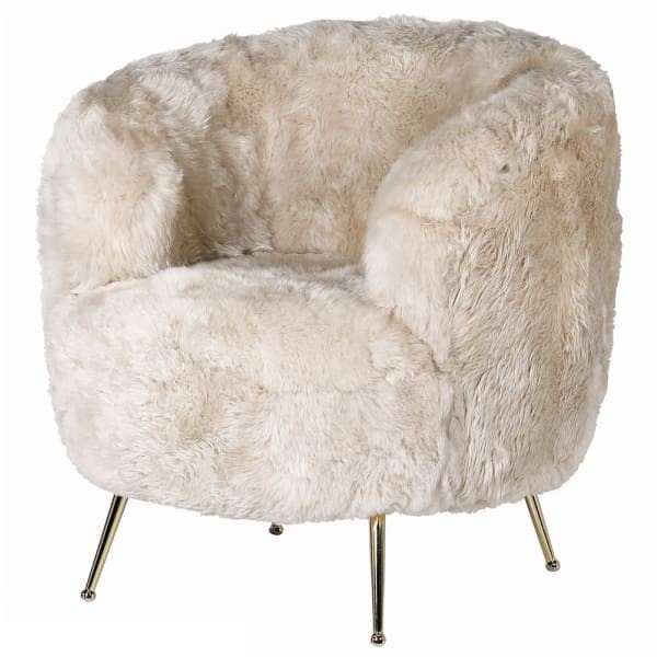 Lyall Elegant cream sheepskin armchair with gold legs