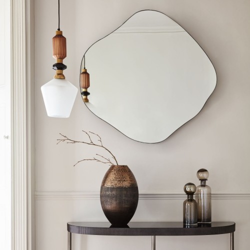 Organic XL Irregular Wall Mirror 100.5 cm – Ribbed Dark Oak-Effect Frame