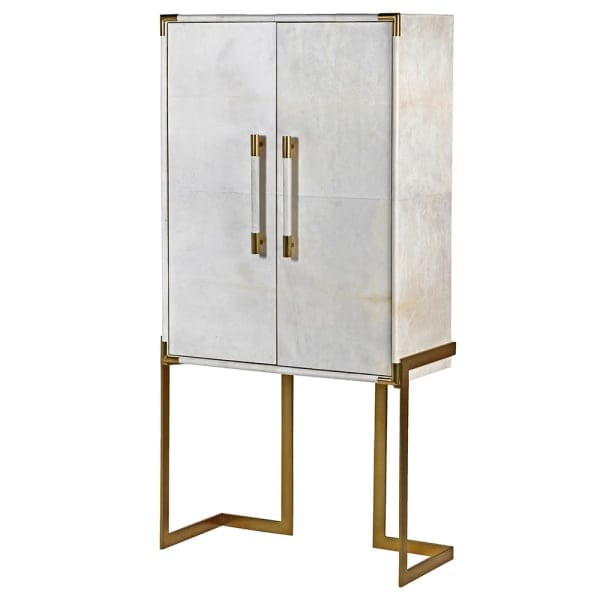 Luxury Royal Ivory Bar Cabinet 164 cm – Light Leather & Gold Base