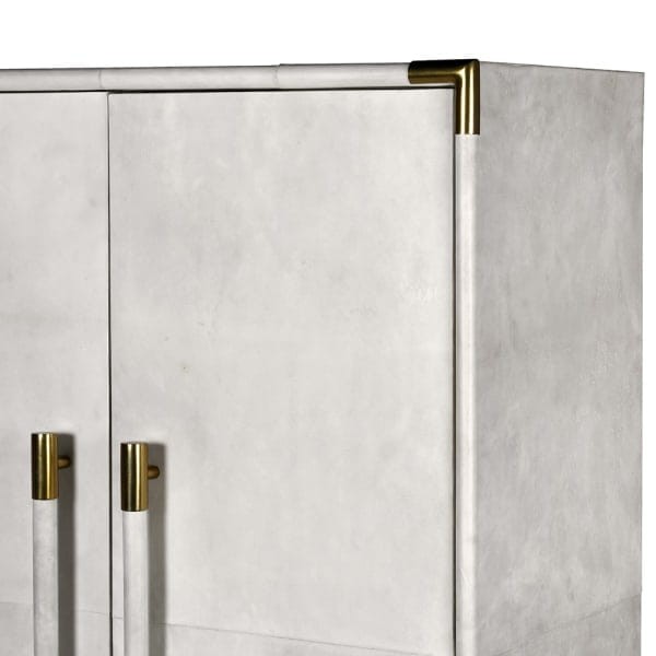 Elegant Ivory Leather Bar Cabinet – Gold Steel Base
