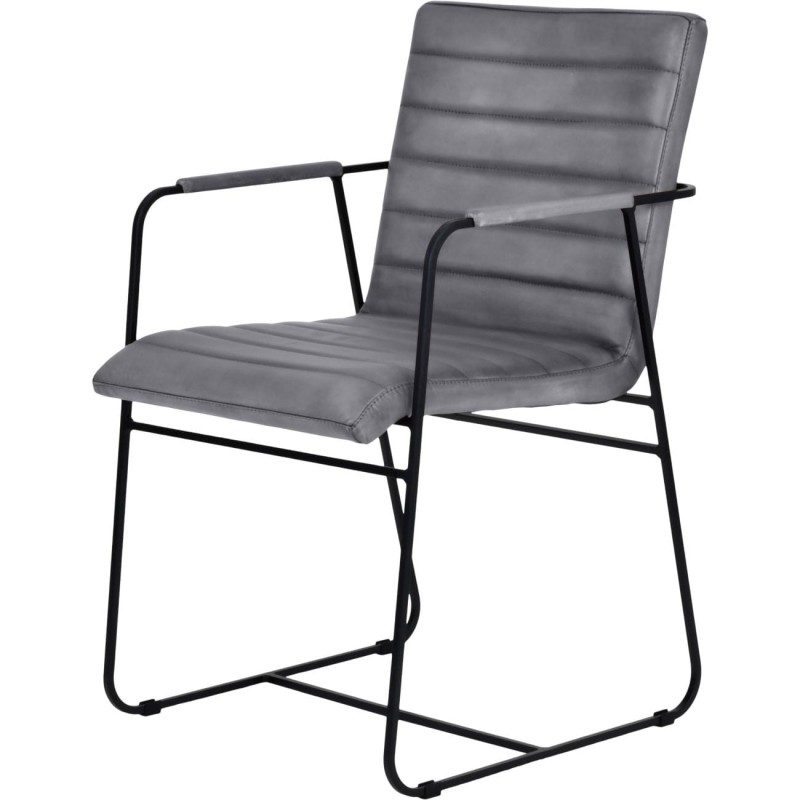Fritzovia Grey Dining Chair with armrest grey leather black metal frame