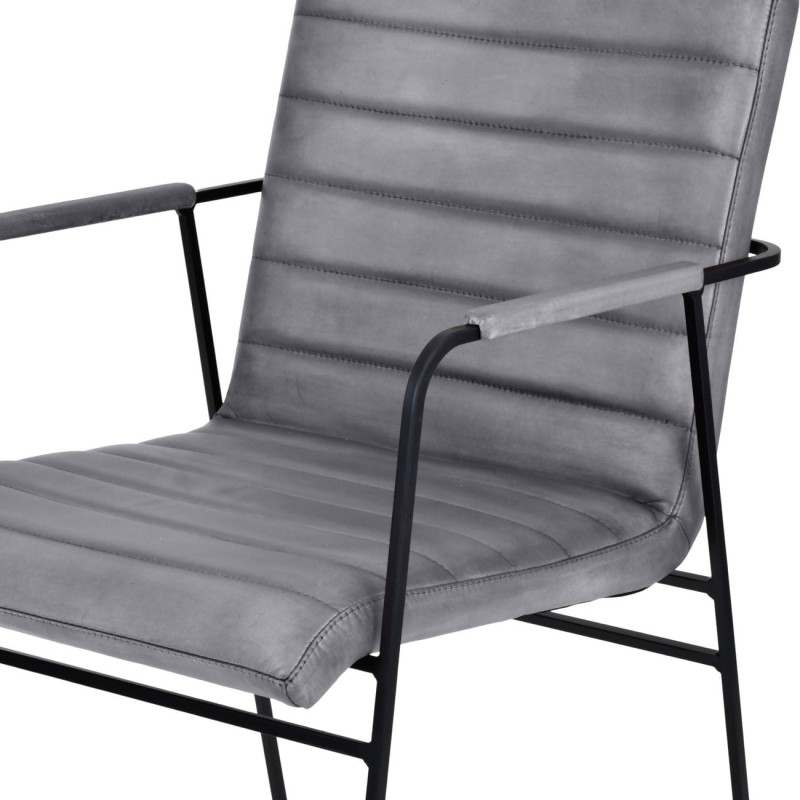 Fritzovia Grey Dining Chair with armrest grey leather black metal frame