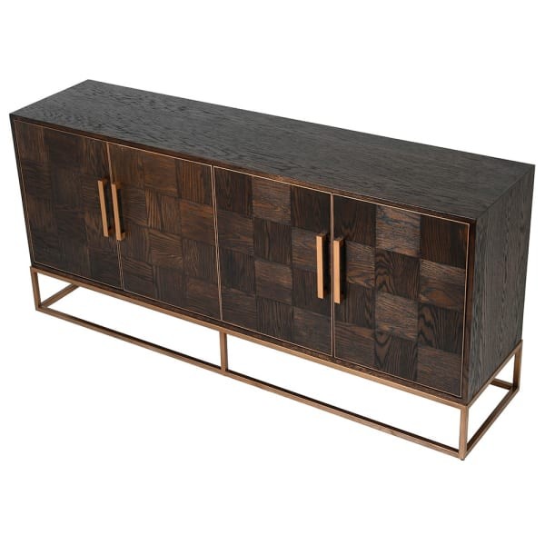 Elegant brown and brass oak sideboard by K&B London