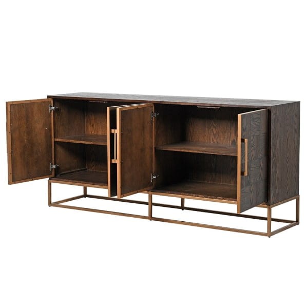 Elegant brown and brass oak sideboard by K&B London