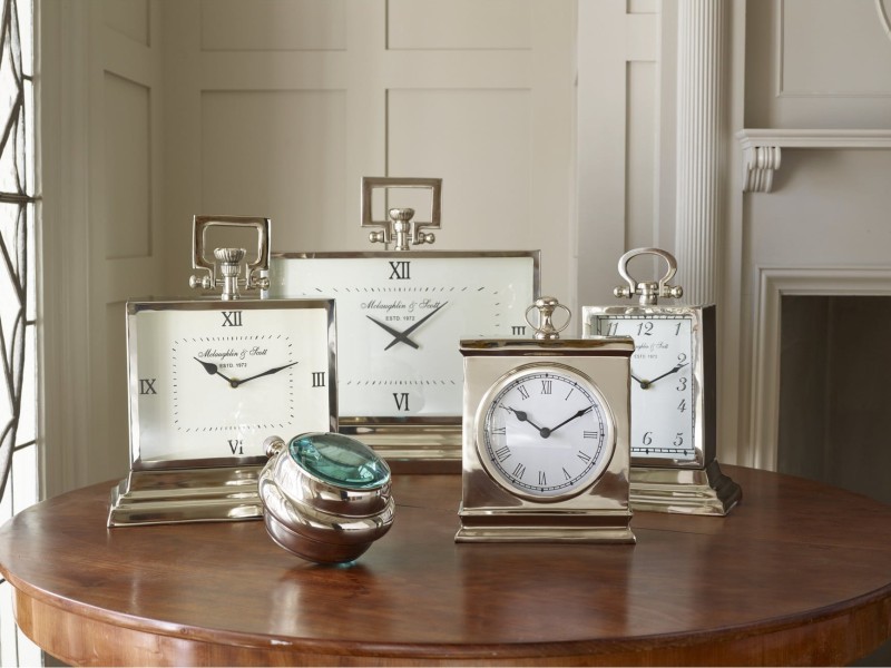 Brompton Rectangular Table Clock  52 cm silver aluminium and steel