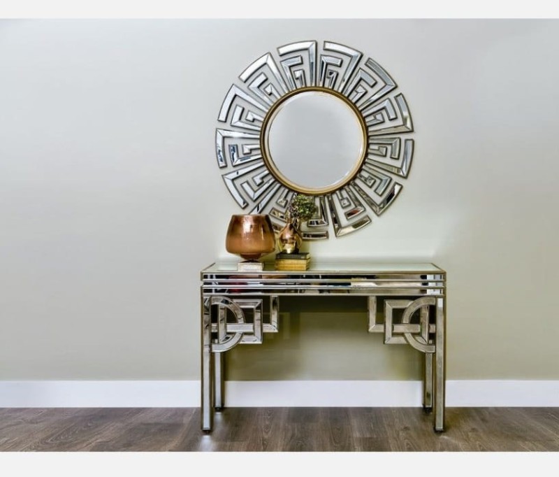 Caroline Mirrored Console Table in art deco style champagne gold mirrored effect