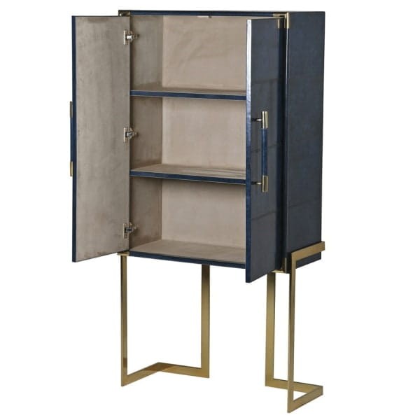 Eaton Blue Cabinet 165 cm high navy blue gold frame bar cabinet