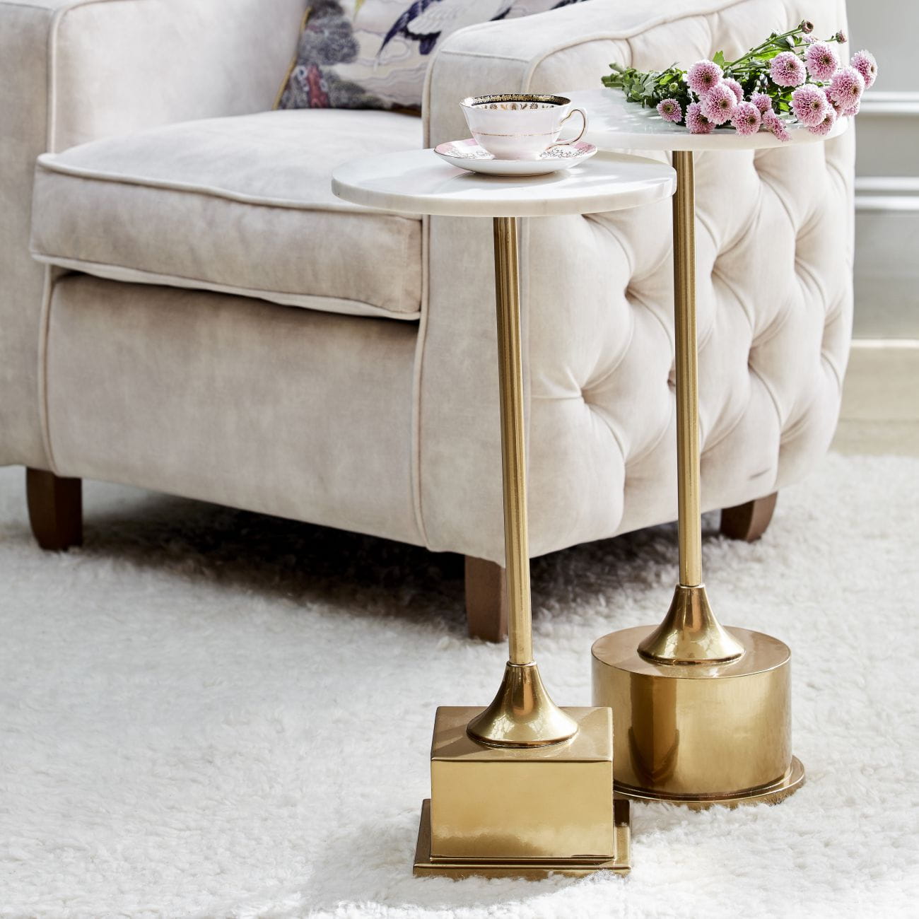 Luxury glamour style furniture, high end side tables for the glamour living room finished in gold