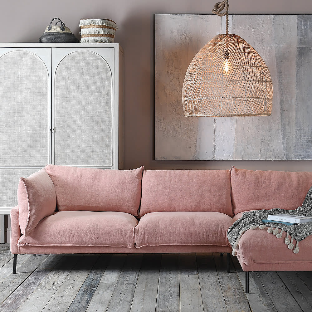 Luxury blue linen corner sofa